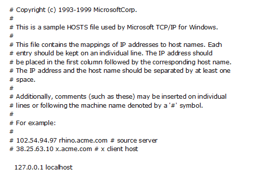 Как должен выглядеть файл Hosts на Windows 7