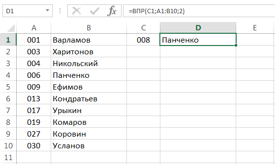 Примеры функций ВПР в Excel 