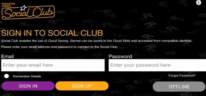 Экран регистрации в Social Club