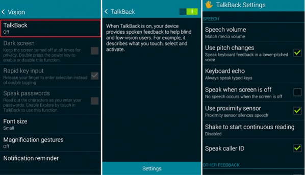 Скриншоты приложения TalkBack