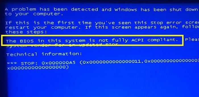 Внешний вид ошибки The BIOS in this system