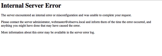 Скриншот ошибки Internal Server Error