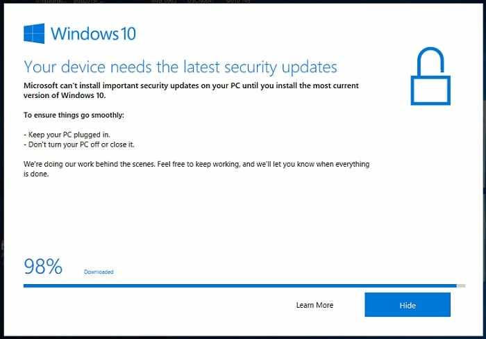 Скриншот необходимости обновления на Windows 10