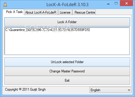 Окно программы Lock A Folder