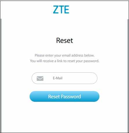 Форма сброса пароля ZTE