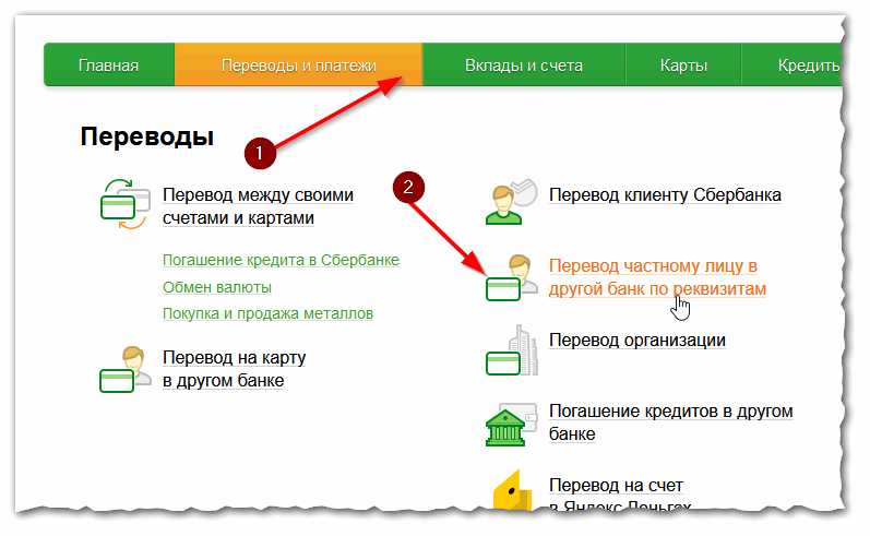 Сбербанк Онлайн - межбанковский перевод