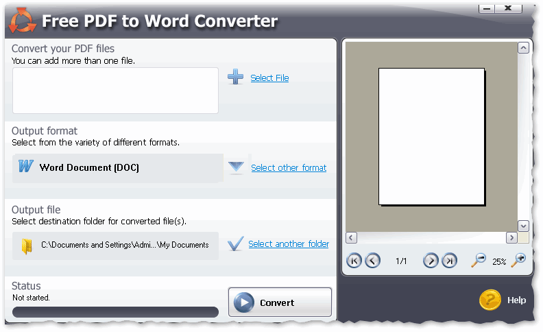 Free PDF to Word Converter - главное окно
