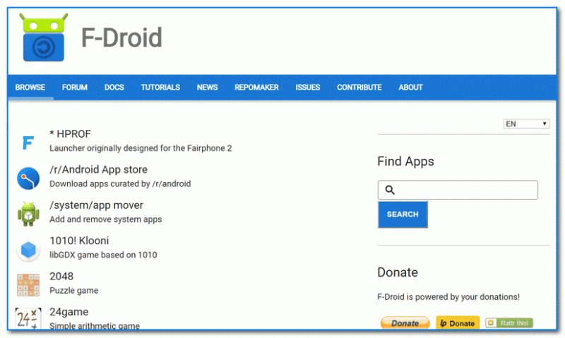 F-Droid - главная страничка сервиса