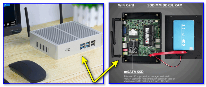 Мини-ПК XCY, Intel Core i7 4500U/i5 7200U/i3 7100U, без кулера, поддержка Windows/Linux, Wi-Fi 300 м, Gigabit Ethernet, VGA, HDMI-совместимый (пример с AliExpress)