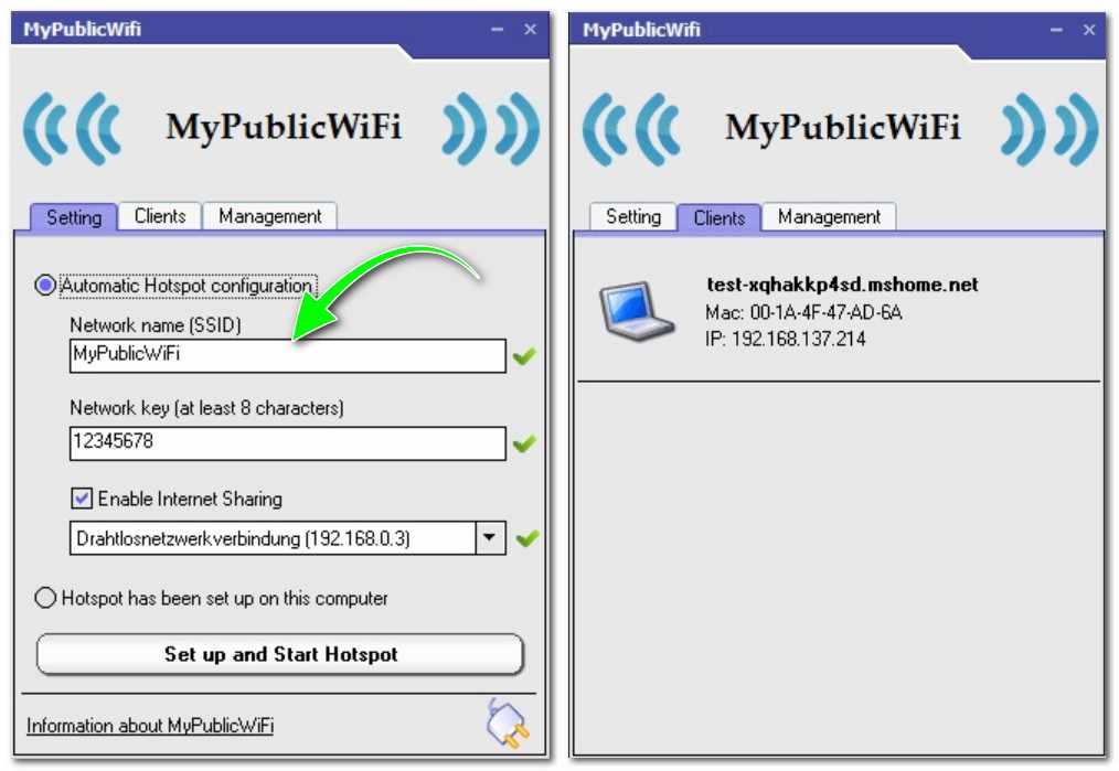 MyPublicWiFi - главное окно программы