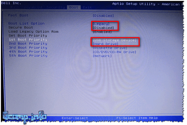 Еще одно фото настройки BIOS ноутбука для загрузки с флешки (Boot раздел в BIOS)