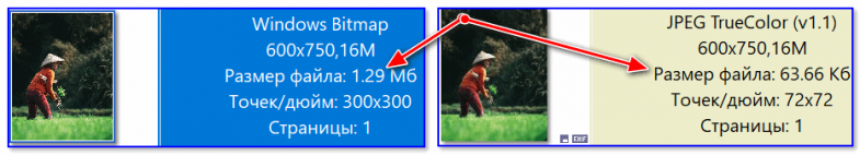 Сравнение форматов BMP и JPG: обратите внимание на размер файла