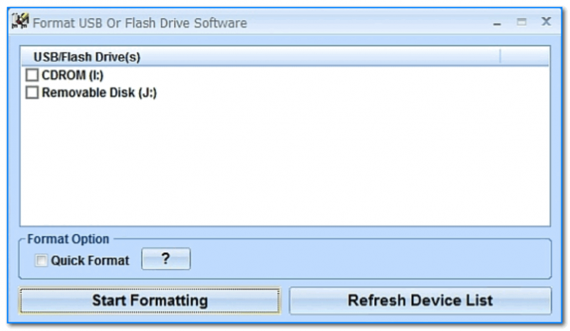 Скриншот главного окна утилиты Format USB Or Flash Drive Software