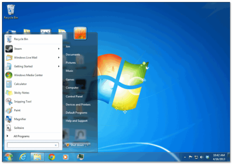 Windows 7 - меню ПУСК и раб. стол