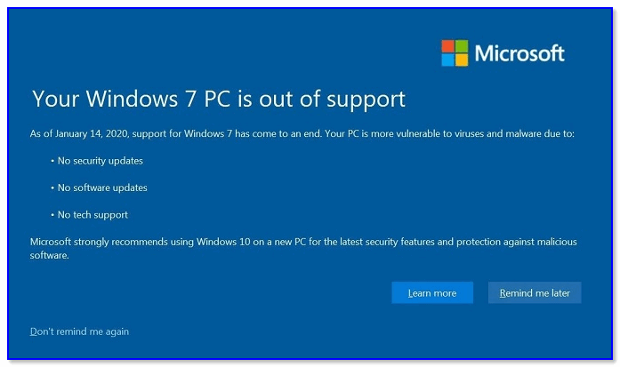 Your Windows 7 PC is out of support — стало появляться уведомление