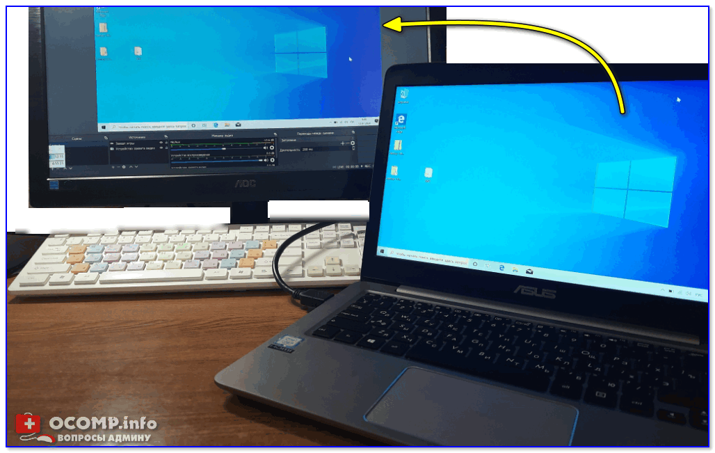 Захват видео с ноутбука (по HDMI изображение передается на ПК и записывается в OBS)