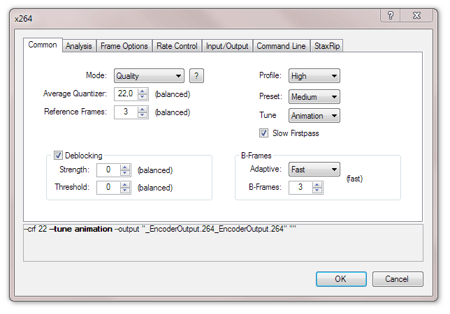 Окно настроек программы StaxRip, позволяющей открывать файлы x264