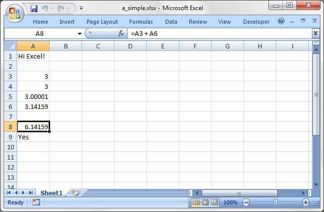 Пример работы с открытым в MS Office Excel файлом XLSX